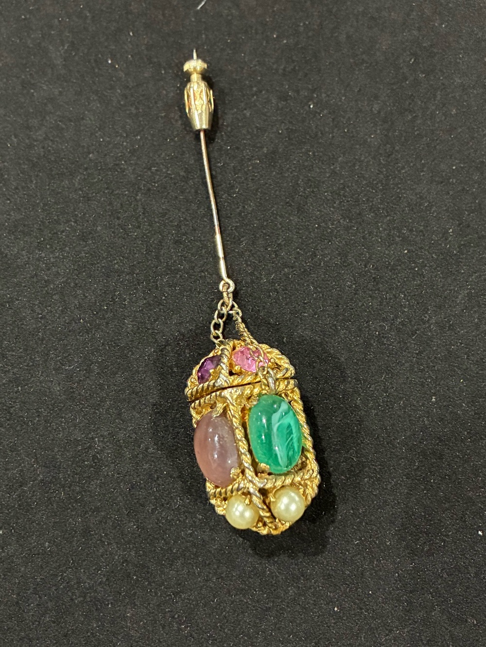 Vintage Etruscan Revival Secret Compartment Stick Pin